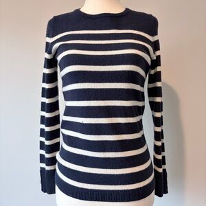 Talbots 100% Cashmere Navy and Cream Striped Sweater
